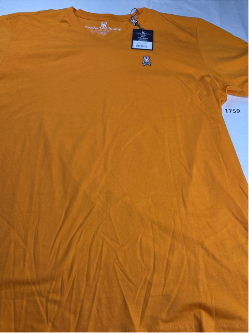 Psycho Bunny Men’s Size 7 Orange Pima Cotton V-Neck T-Shirt NWT #1759